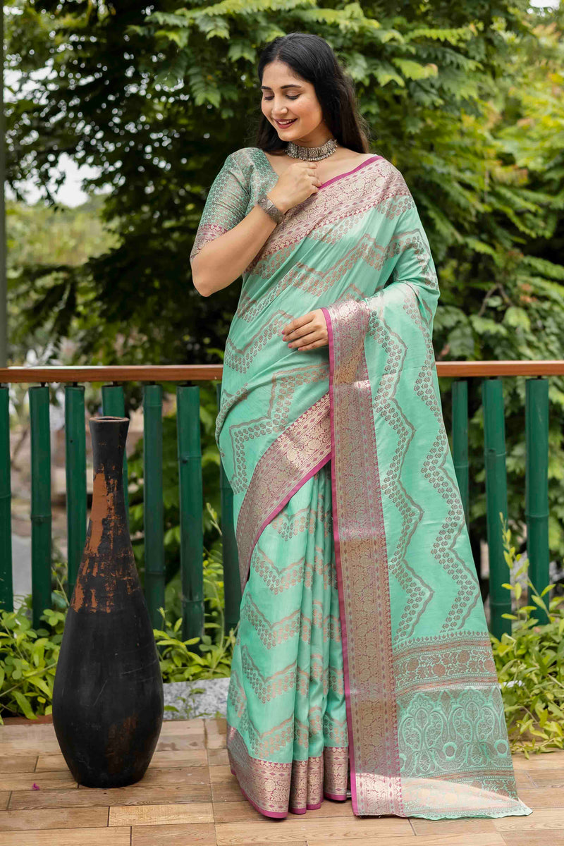 Mint Green Linen Silk Zari Woven Saree