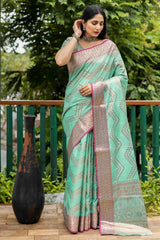 Mint Green Linen Silk Zari Woven Saree