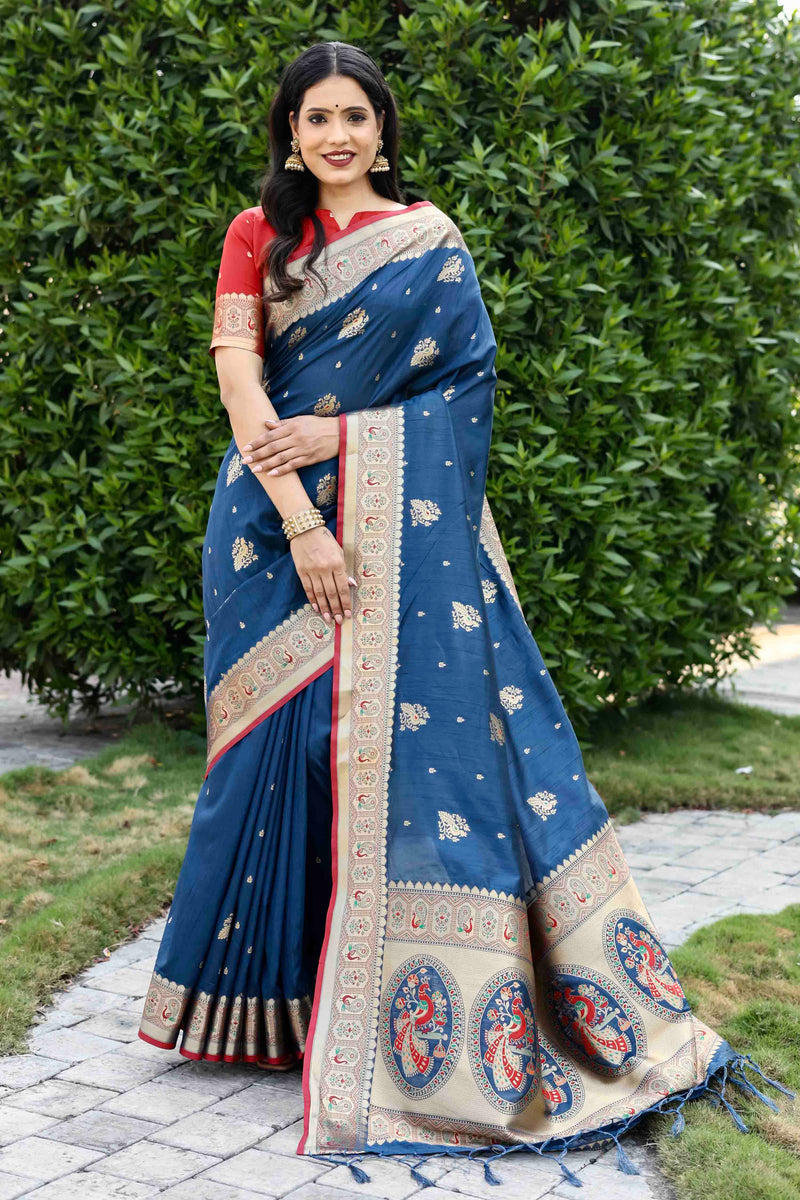 Royal Blue Zari Woven Banarasi Silk Saree