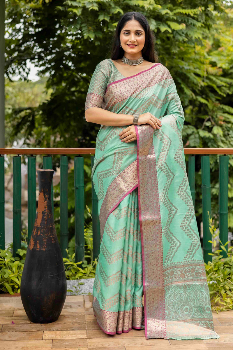 Mint Green Linen Silk Zari Woven Saree