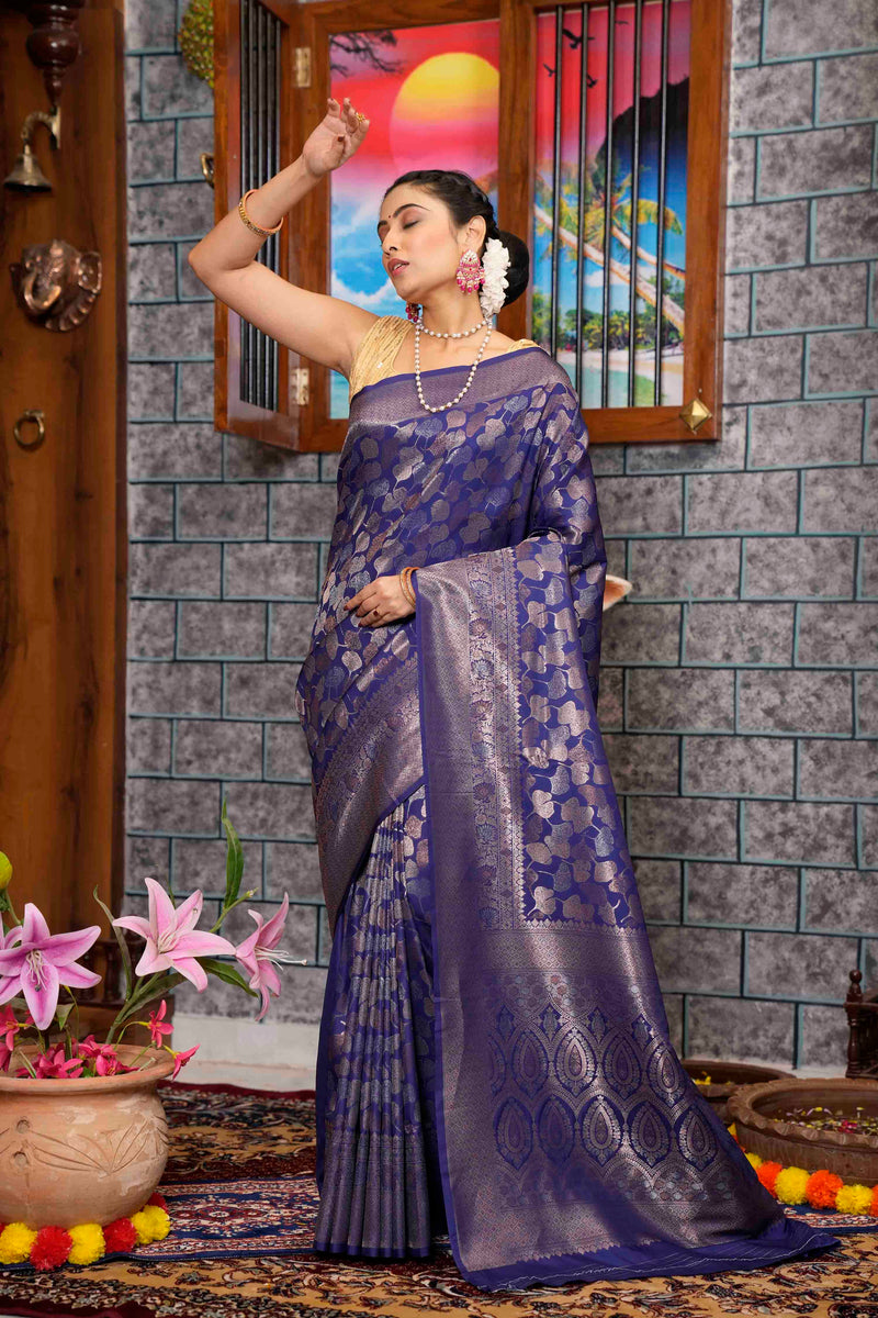 Royal Blue Woven Kanjivaram Silk Saree
