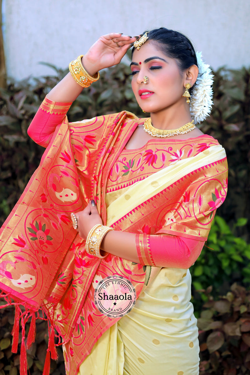 Buy Pure Paithani Silk White Bridal Sarees Online USA for Wedding – Sunasa