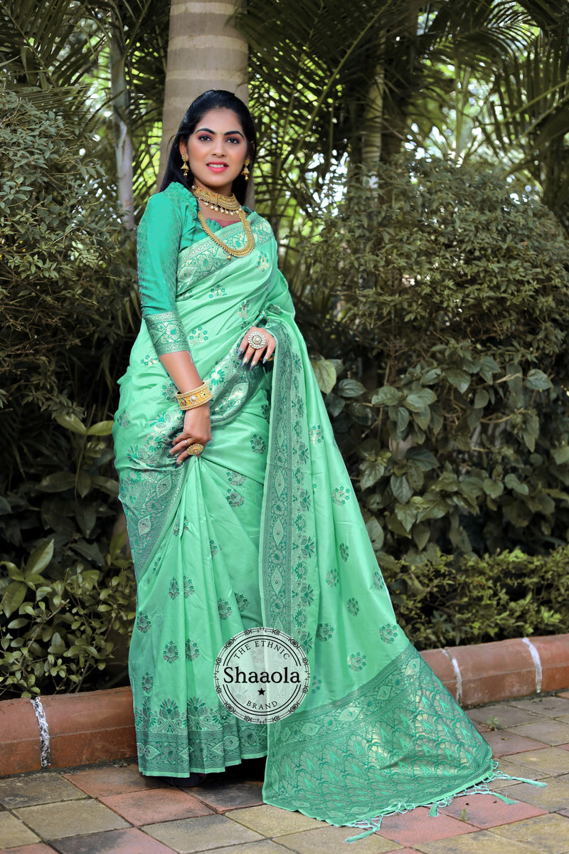 Mint Green Banarasi Silk Saree