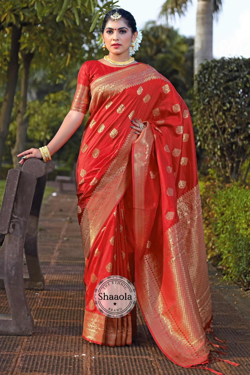 Rose Red Banarasi Silk Saree