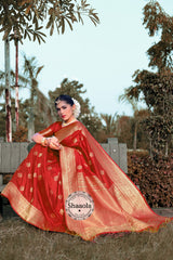 Rose Red Banarasi Silk Saree