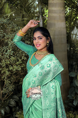 Mint Green Banarasi Silk Saree