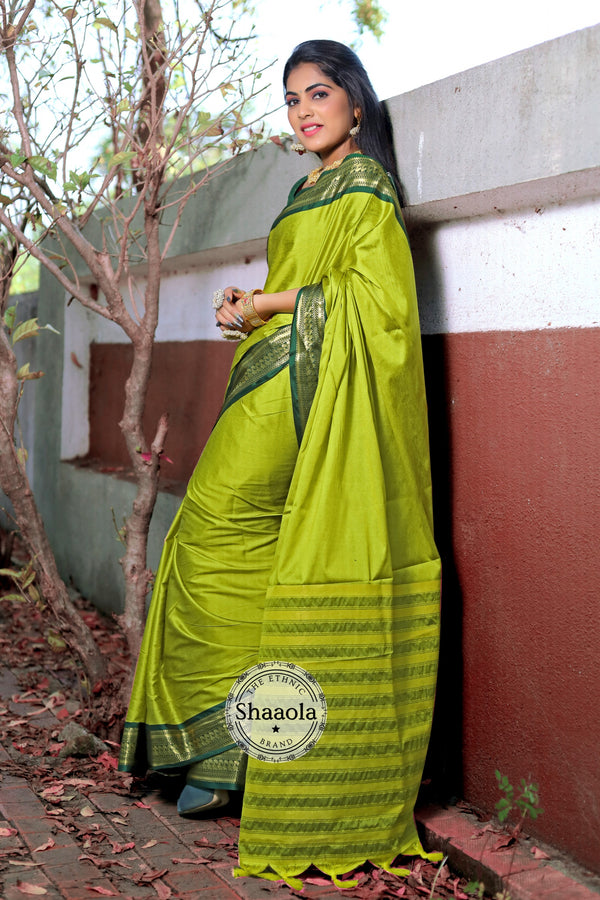 Lemon Green Soft Silk Saree With Embroidered Blouse