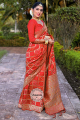 Red Bandhani Design Banarasi Silk Saree