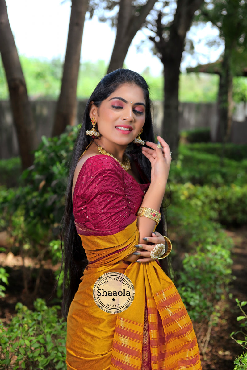 Mustard Yellow Soft Silk Saree With Embroidered Blouse
