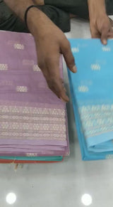Azure Blue Lucknowi Cotton Chikankari Weaving Saree