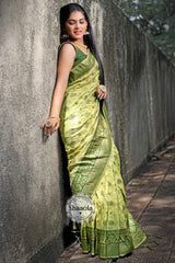 Lime Green Banarasi Silk Saree