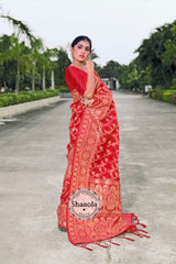 Apple Red Banarasi Silk Saree