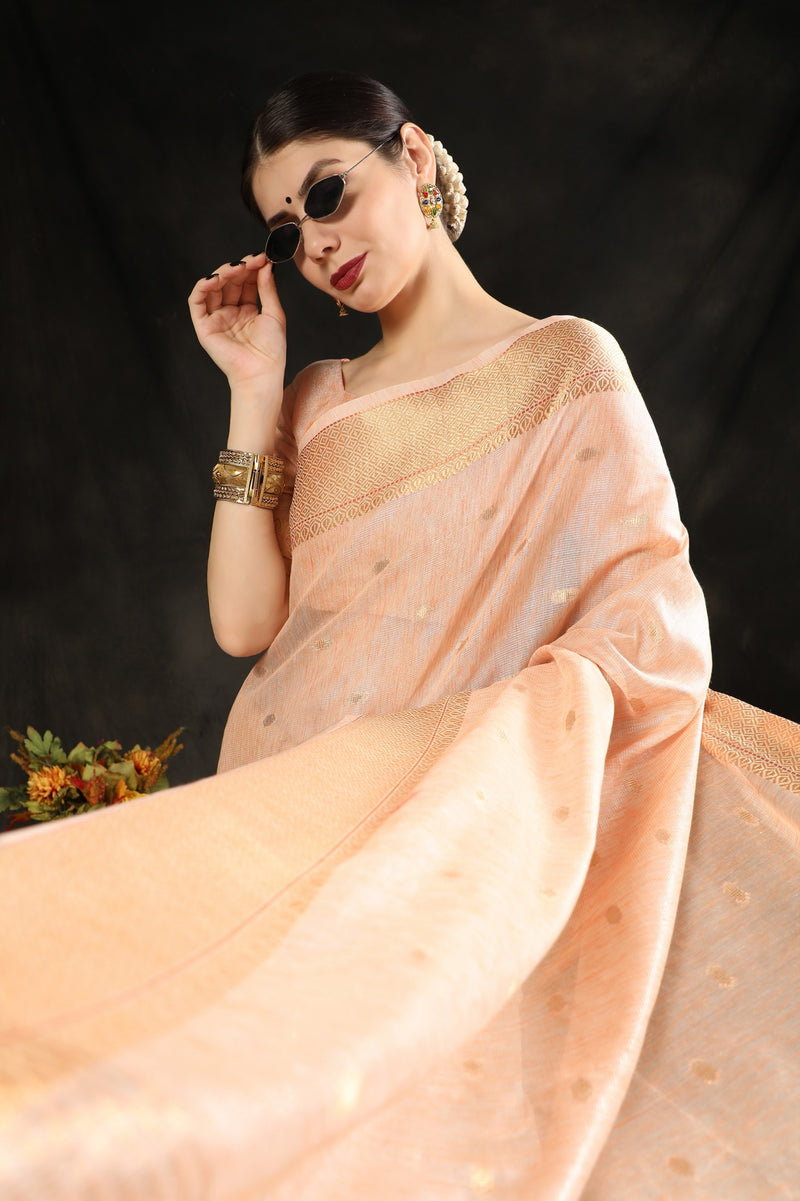 Peach Orange Maheshwari Silk Saree