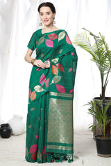 Teal Green Tussar Silk Weaving Saree