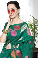 Teal Green Tussar Silk Weaving Saree