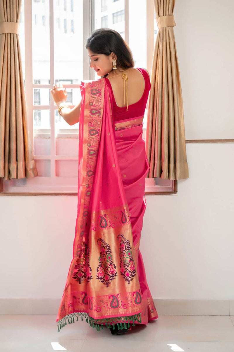 Magenta Pink Soft Silk Paithani Saree