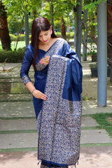 Berry Blue Raw Silk Weaving Saree