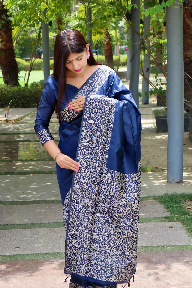 Berry Blue Raw Silk Weaving Saree