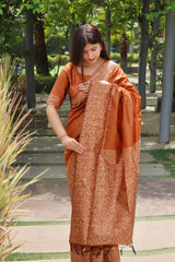 Marmalade Orange Raw Silk Weaving Saree