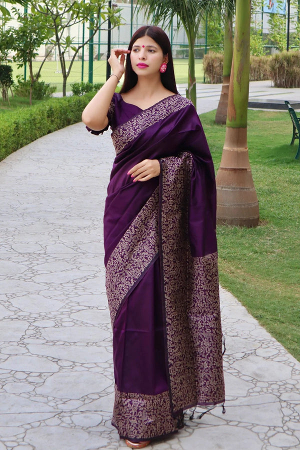 Wine Purple Raw Silk Weaving Saree
