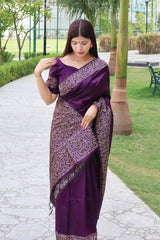 Wine Purple Raw Silk Weaving Saree