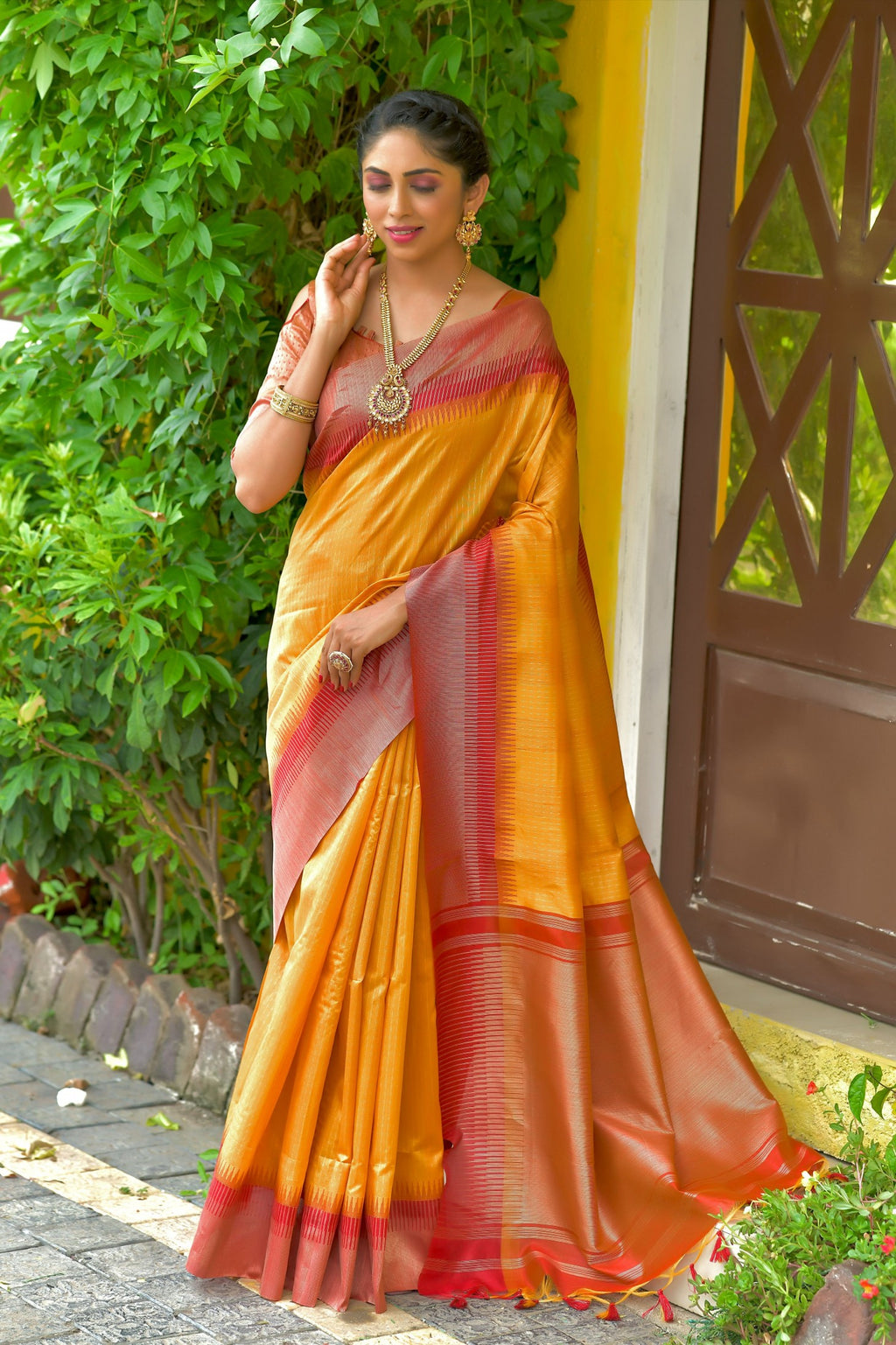 Exquisite rich look heavy banarasi honey orange saree – Organza Mall