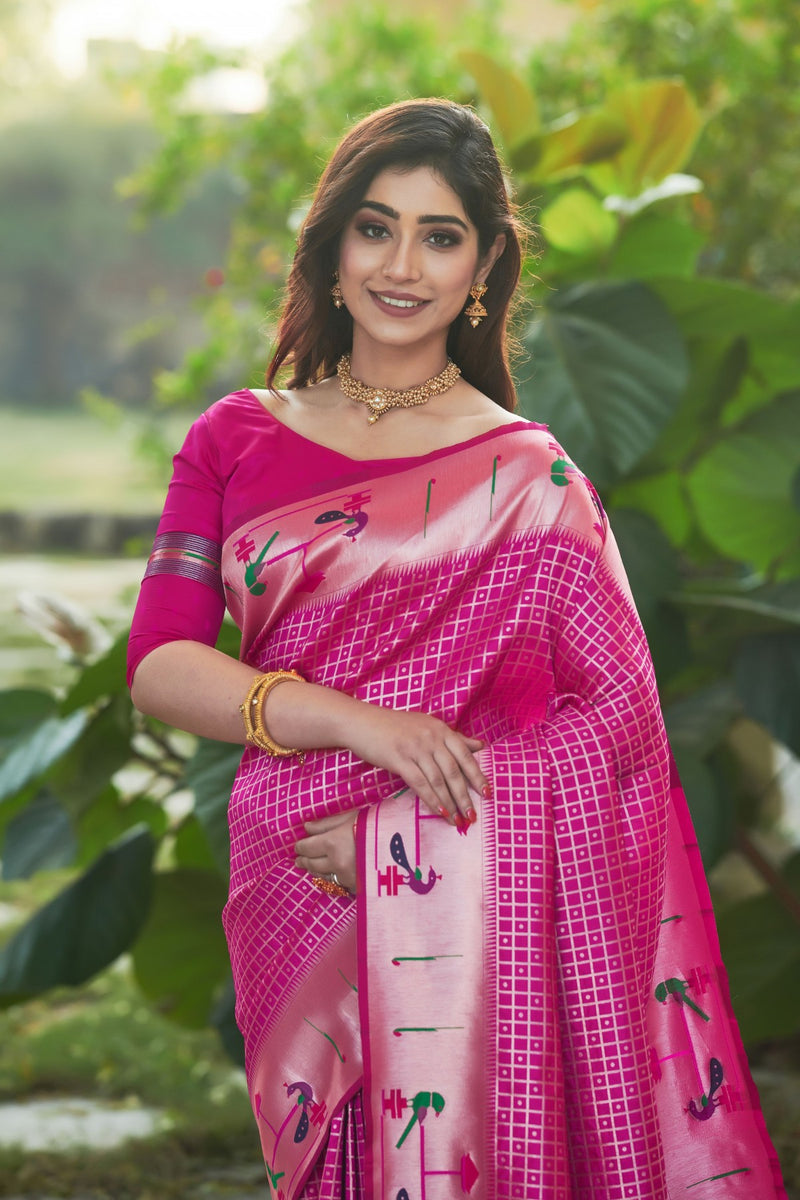 Magenta Pink Paithani Silk Saree