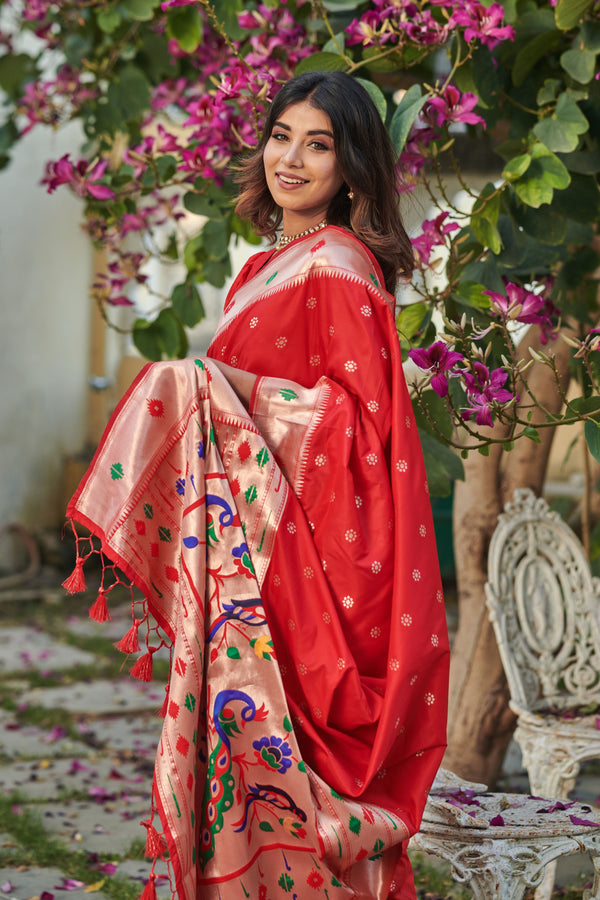 Candy Red Paithani Silk Saree