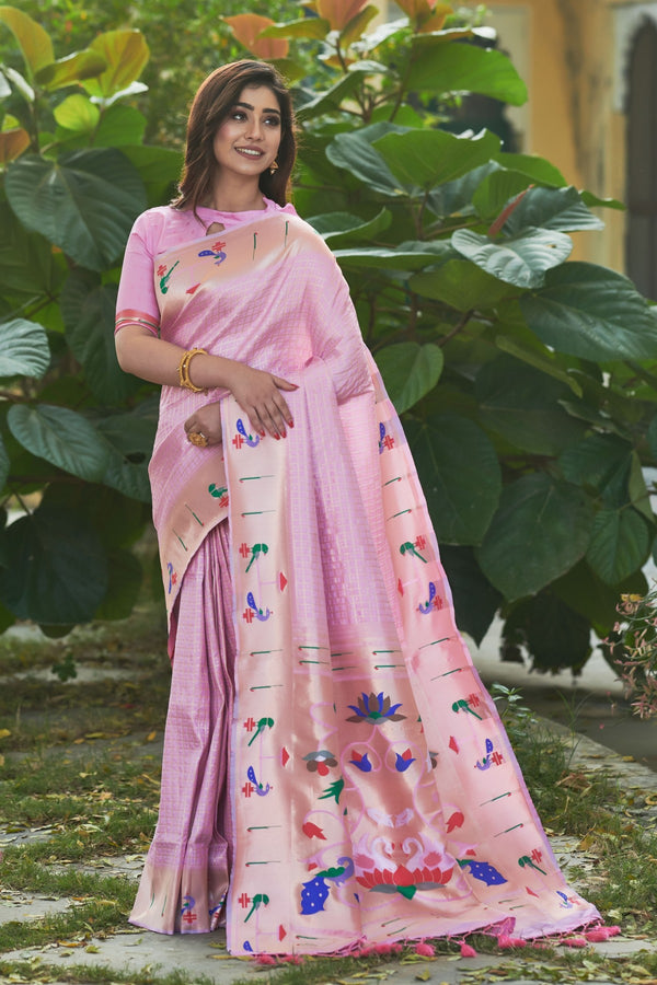 Baby Pink Paithani Silk Saree