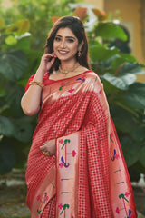 Rose Red Paithani Silk Saree