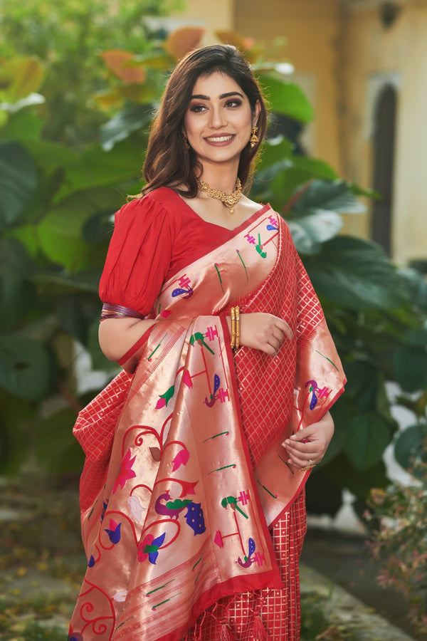 Rose Red Paithani Silk Saree