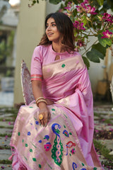 Baby Pink Paithani Silk Saree