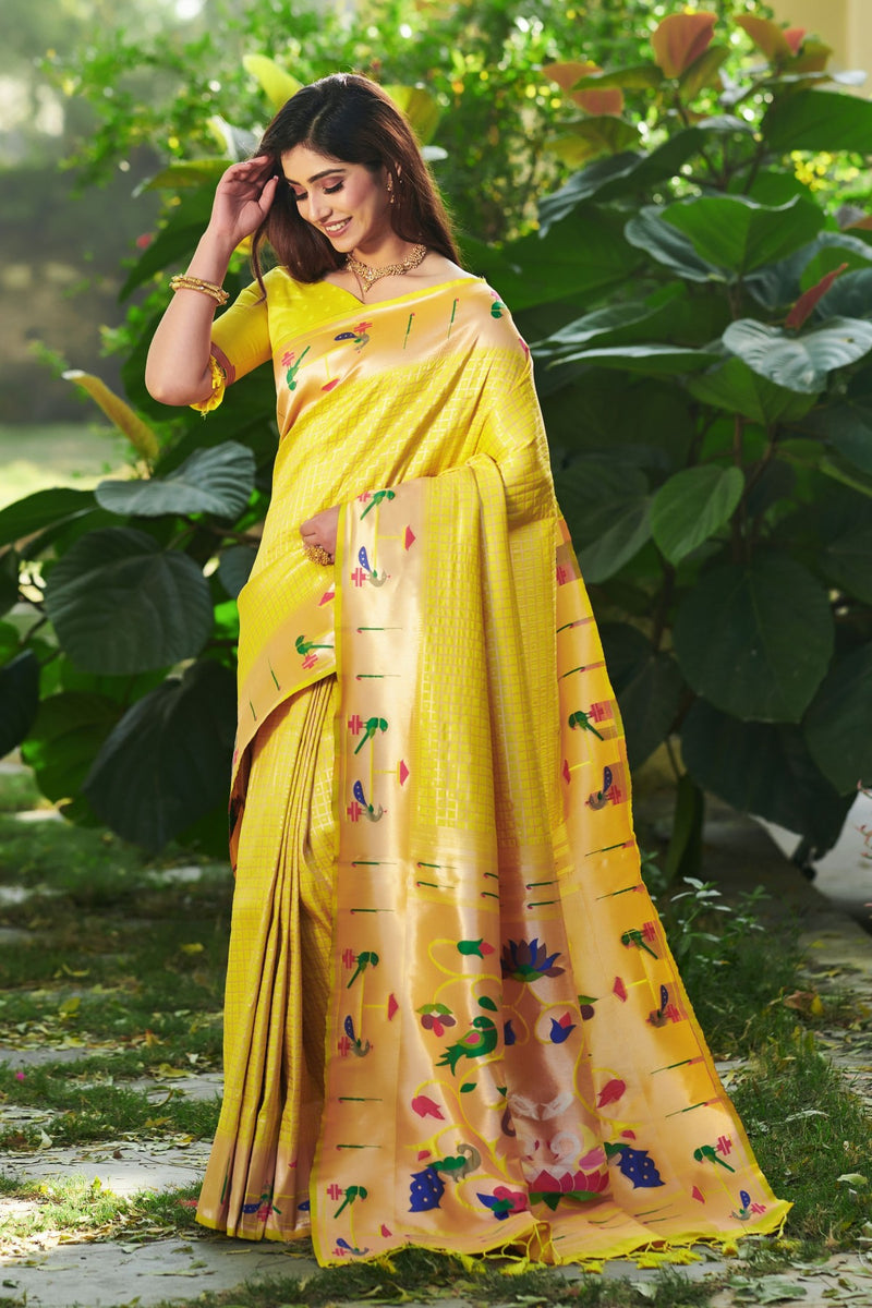 Yellow Paithani Silk Saree