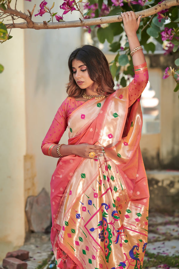 Vivid Pink Paithani Silk Saree