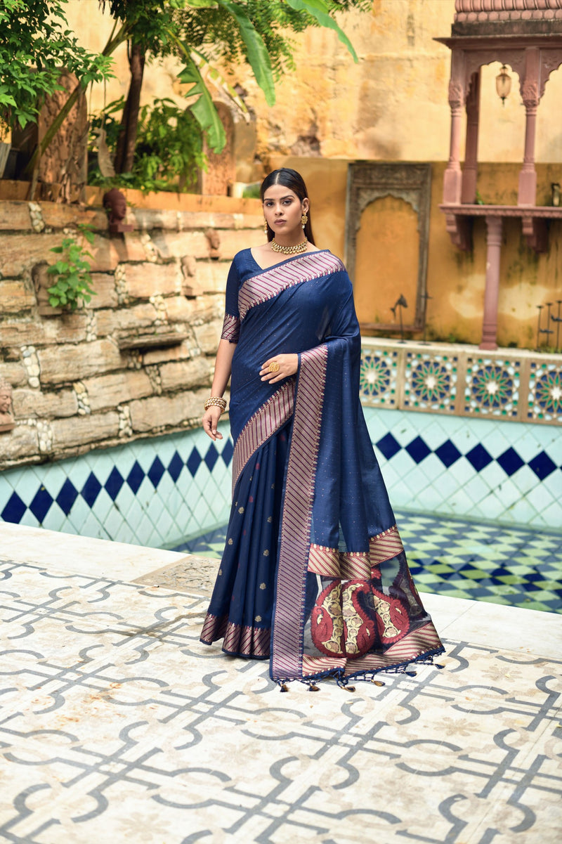 Buy Royal Blue Soft Silk Saree online-Karagiri