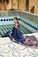 Royal Blue Cotton Silk Saree With Organza Pallu