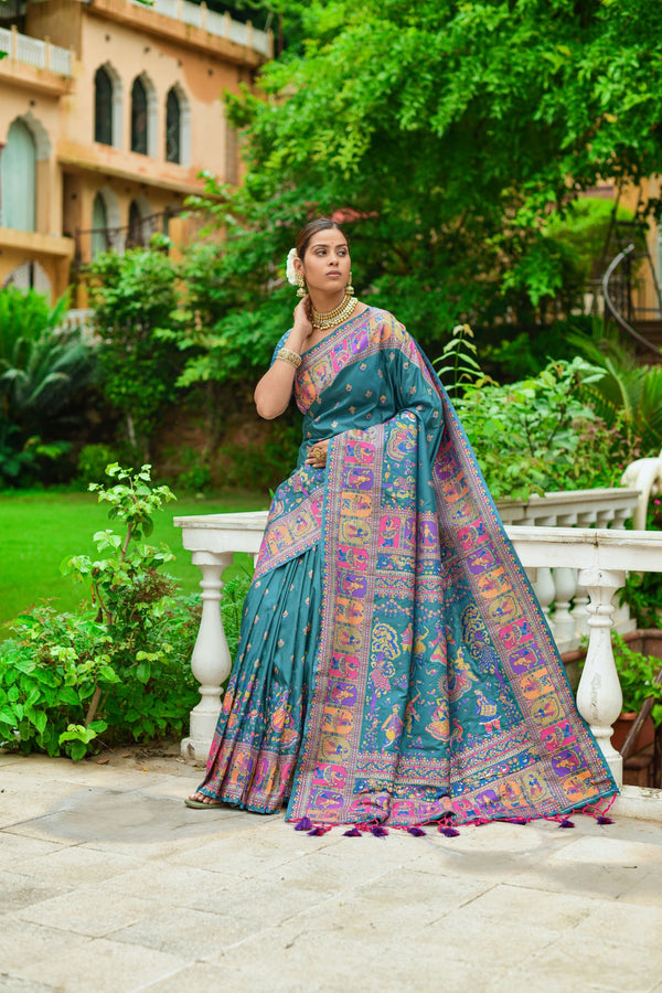 Sky Blue Kashmiri Weaving Silk Saree