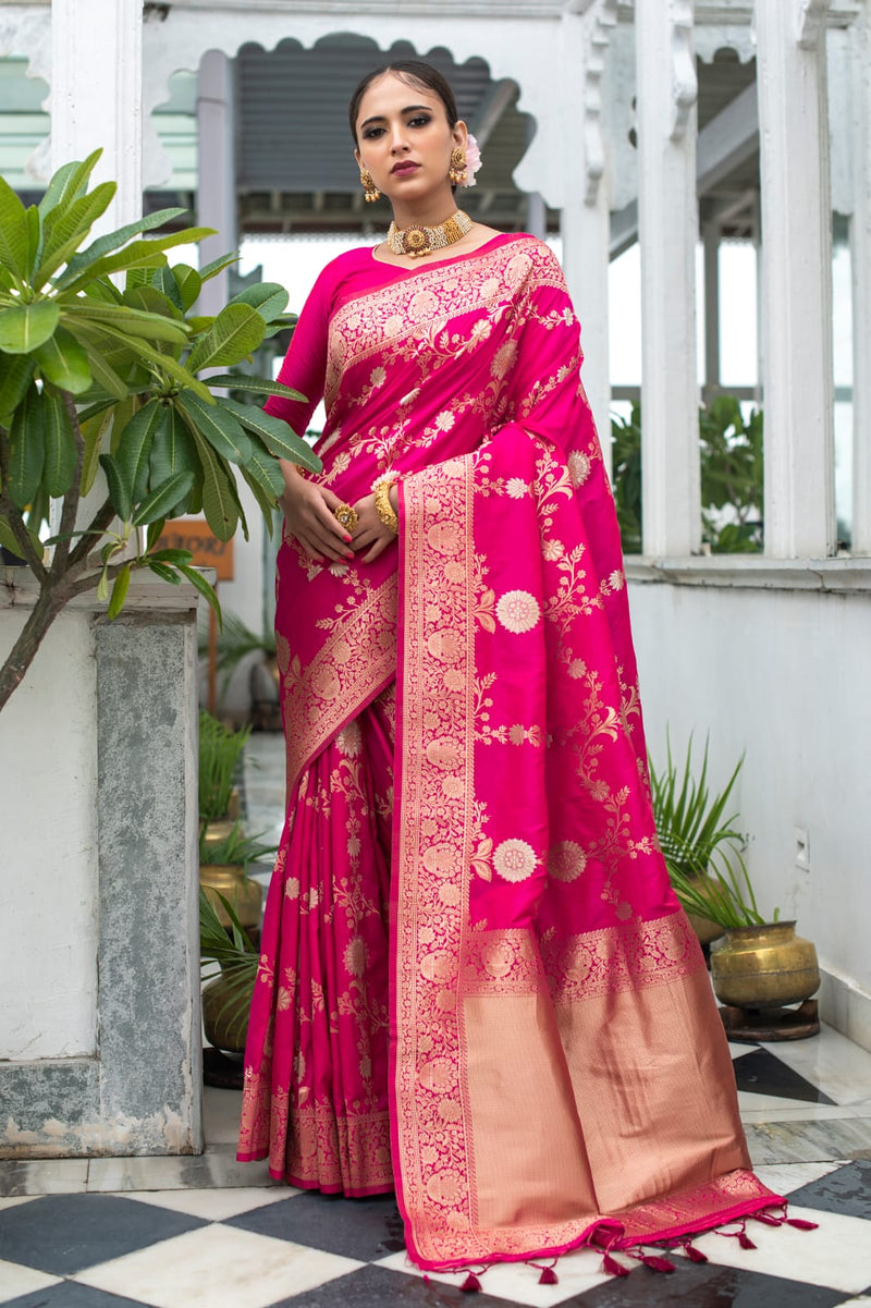 Brink Pink Banarasi Silk Saree