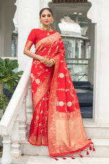 Brick Red Banarasi Silk Saree