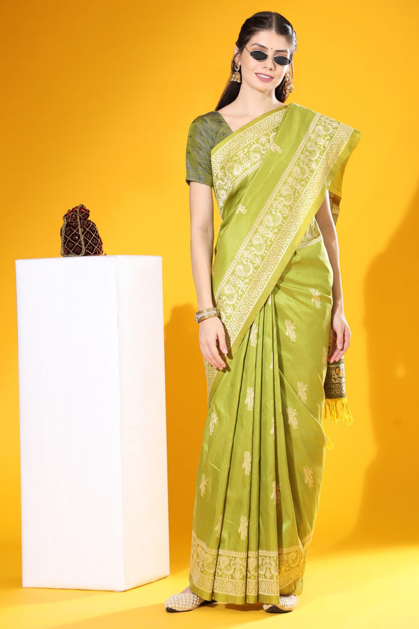 Mint Green Woven Handloom Silk Saree