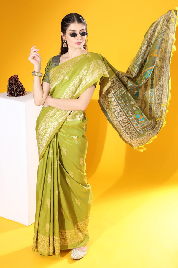 Mint Green Woven Handloom Silk Saree