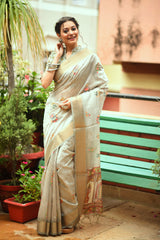 Cream Soft Tussar Silk Kalamkari Printed Saree