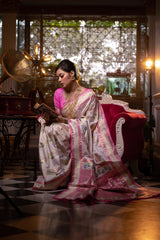Baby Pink Zari Woven Kanjivaram Silk Saree