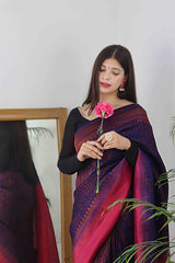 Indigo Purple Kubera Pattu Copper Zari Weaving Silk Saree