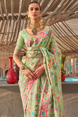 Mint Green Modal Silk Kashmiri Weaving Saree