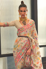 Buttermilk Beige Modal Silk Kashmiri Weaving Saree