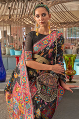 Dusky Black Modal Silk Kashmiri Weaving Saree