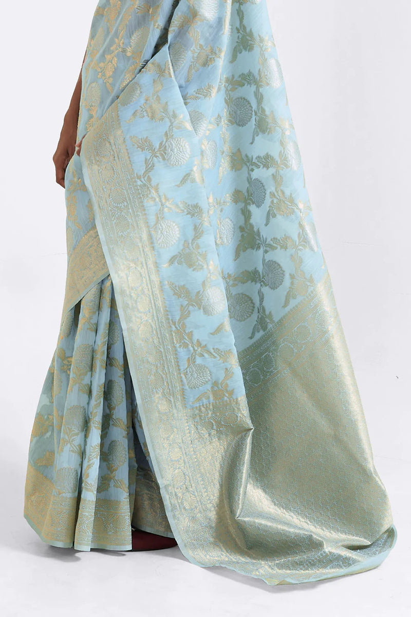 Blue Linen Silk Saree