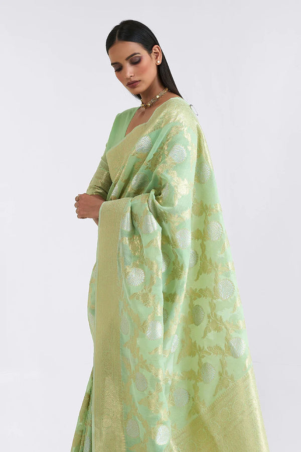 Green Linen Silk Saree