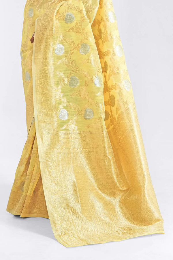 Yellow Linen Silk Saree